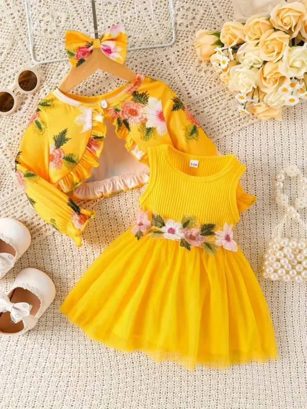 Flower Spliced Dress Set